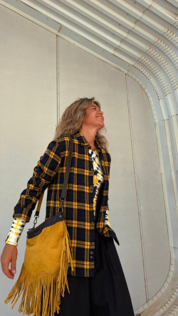 TIBI camisa cuadros, marino/amarilla