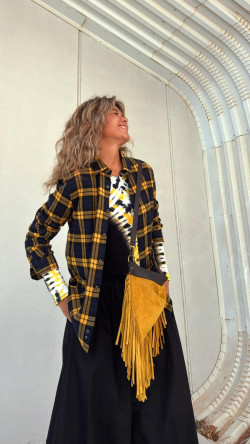 TIBI camisa cuadros, marino/amarilla
