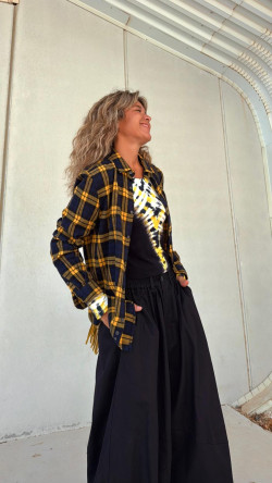 TIBI camisa cuadros, marino/amarilla