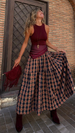 BAILEN falda larga, camel/marino