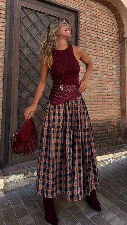 BAILEN falda larga, camel/marino