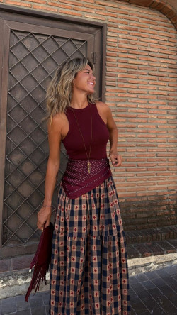 BAILEN falda larga, camel/marino