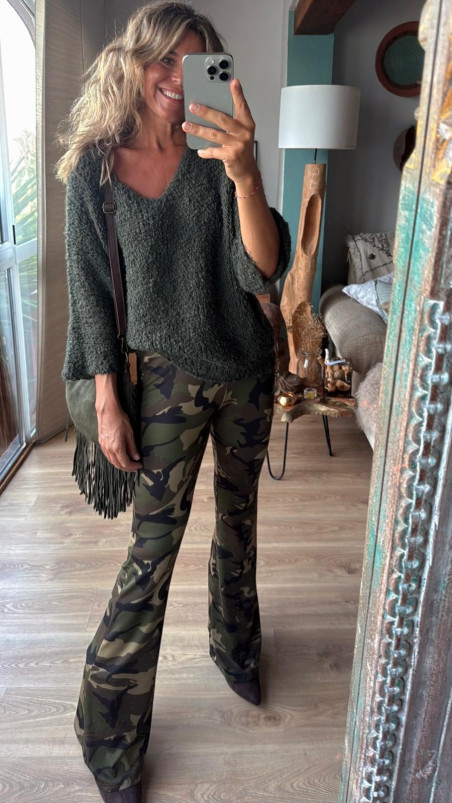 BOND camuflaje, pantalón elástico acampanado