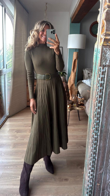 CRETA vestido largo punto, kaki