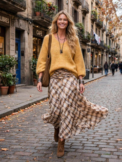 SUOS, falda cuadros camel